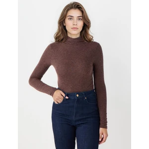 Jimmy Key Acı Kahve Yarım Balıkçı Yaka Dar Kesim Basic Örme Bluz