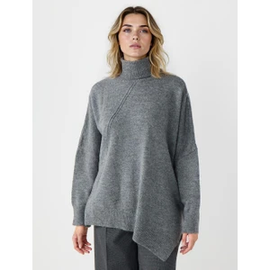 Jimmy Key Gri Melanj Balıkçı Yaka Düşük Omuz Triko Kazak