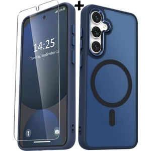 M.TK Moveteck Samsung Galaxy S25 Fe Kılıf Mat Magsafe Şarj Özellikli Hassas Butonlu Yumuşak Renkli Kenarlı + Ekran Koruyucu Cam Set 2in1