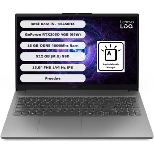 LOQ 15IAX9E Intel Core I5 12450HX 16GB 512GB SSD RTX2050 Freedos 15.6'' Fhd Taşınabilir Bilgisayar 83LK008HTR