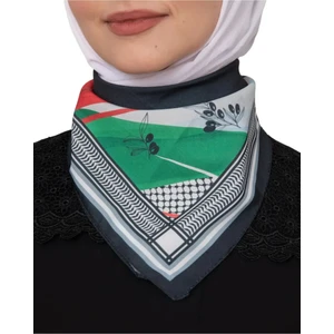 Flora Tekstil Filistin Temalı Fular 45X45  Unisex Günlük Kullanıma Uygun Puşi Şal Kefiye Filistin Bayrak AFL2364