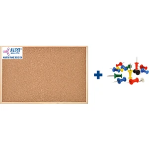 Sert Kırtasiye Ahşap Çerçeve Mantar Pano 30 x 45 cm + Harita Çivisi