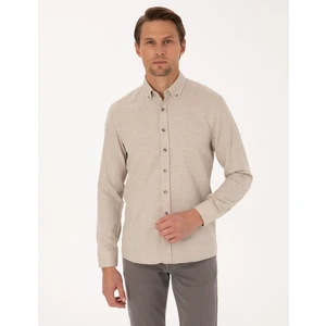 Pierre Cardin Erkek Bej Flanel Dokulu Slim Fit Uzun Kollu Gömlek 50316751-VR011
