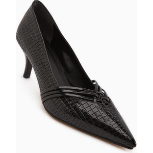 Riyam Siyah Kroko Desenli Kadın Stiletto