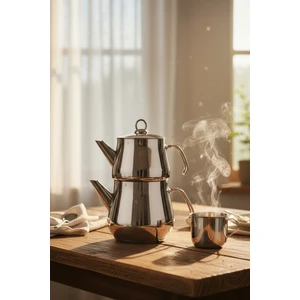 YUNUSOĞLU HOME Aletta Büyük Boy Çelik Çaydanlık Metal Kulp Aile Boy (Kendinden Süzgeçli) Çelik