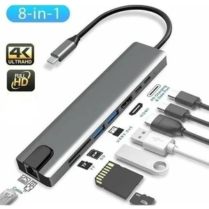 Macbook Pro Air Uyumlu USB Type-C 8 Hub Dönüştürücü Çevirici Çoklayıcı USB Hdmı Micro Sd 8 Girişli