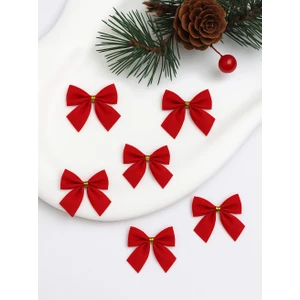 Parti Adresi Yılbaşı Ağacı Süsleri Dekoratif Kadife Fiyonk Kırmızı 5 cm 12'li