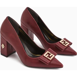 Melly Bordo Tokalı Kalın Topuklu Kadın Ayakkabı