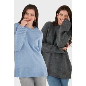 Regular Fit Bisiklet Yaka Basic 2'li Paket Triko Kazak Bayan Kazak 4616213S2