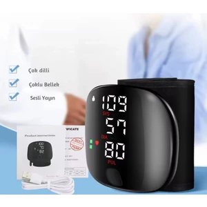 Şarj Edilebilir Dijital Bilek Tansiyon Aleti – Akıllı LCD Ekran, Sesli Uyarı, Ev Kullanımı