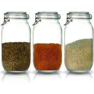 3'lü Korken Kavanoz 2000 ml Vakumlu Kilitli Cam Saklama Kavanozu