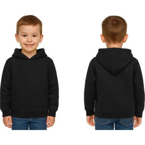 Unisex Düz Baskısız Çocuk Sweatshirt Kapüşonlu 3 Iplik Şardonlu Kumaş