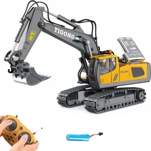 Uzaktan Kumandalı Full Fonksiyon Metal Premium Model Bulldozer, Ekskavatör ve Kamyon 1:16 Ölçek Şarjlı Sesli Işıklı 3 Model (Tam Fonksiyon) (Ekskavatör)