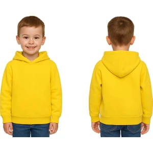 Unisex Düz Baskısız Çocuk Sweatshirt Kapüşonlu 3 Iplik Şardonlu Kumaş
