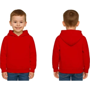 Unisex Düz Baskısız Çocuk Sweatshirt Kapüşonlu 3 Iplik Şardonlu Kumaş