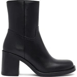 Kadın Siyah Fermuarlı Kalın Topuklu Deri Bot 25WFD281718