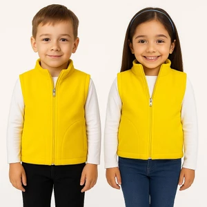 Kolsuz Fermuarlı Astarlı Çift Cepli Dik Yaka Çocuk Yelek