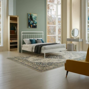 Odin-S Çift Kişilik Metal Karyola-Beyaz (Ahşap Latalı)