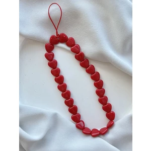 Miraz Tasarım Kırmızı Kalpli Telefon Charmı Telefon Ipi Bileklik Askı