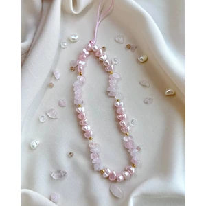 Miraz Tasarım Pembe Kuvars Doğal Taşlı Inci Boncuklu Telefon Charmı Telefon Ipi