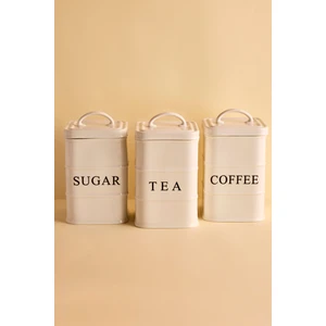 Bianca 3'lü Beyaz Porselen Çay Şeker Kahve Kavanoz Takımı