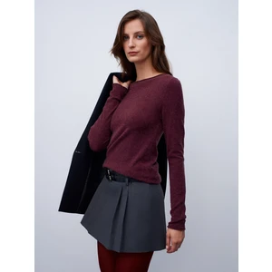 10840 Kayık Yaka Kaşmir Karışımlı Kazak-Bordo M.