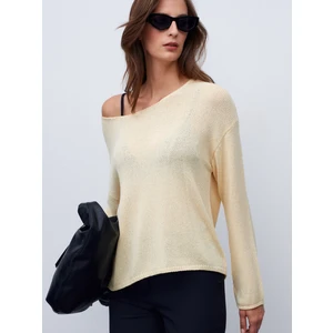 10706 Oval Yaka Dökümlü Kazak-Açık Sarı