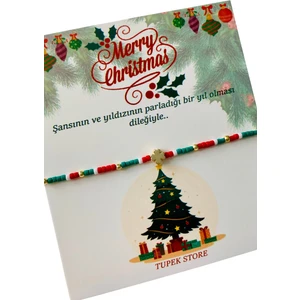 Tupek Store Yılbaşı Christmas Bilekliği Yeni Yıl Hediyesi Minimal Yonca Detaylı Şans Bileklik