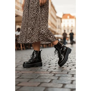 Armoni Siyah Rugan (5 cm Kalın Tabanlı )  Kadın Günlük Postal