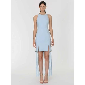 Püskül Ve Yırtmaç Detaylı Mini Elbise Mavi Y1911510_036