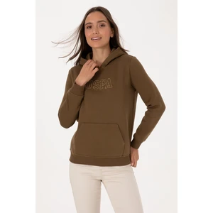 U.S. Polo Assn. Kadın Haki Şardonlu Kapüşonlu Basic Sweatshirt 50313566-VR027