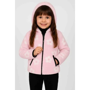 Dublino Kids Pembe Çiçekli Tek Üst Kız Çocuk Peluş Hırka