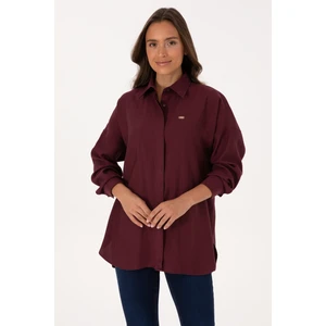 U.S. Polo Assn. Kadın Bordo Uzun Kollu Oversize Desenli Gömlek 50316422-VR177