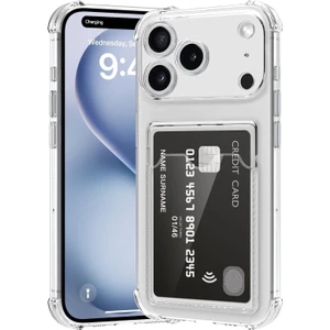 Apple iPhone 17 Pro Max Uyumlu Kılıf Kartlık Bölmeli Arkası Şeffaf Soft Dayanıklı Kılıf Kapak