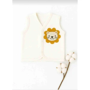 Aslan Figürlü Çıtçıtlı Mevsimlik Bebek Penye Yelek %100 Pamuk