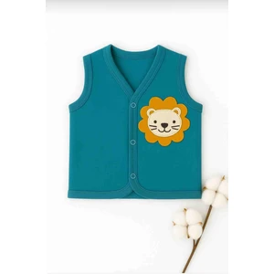 Aslan Figürlü Çıtçıtlı Mevsimlik Bebek Penye Yelek %100 Pamuk