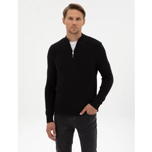 Pierre Cardin Erkek Siyah Slim Fit Dik Yaka Fermuarlı Triko Kazak 50317363-VR046