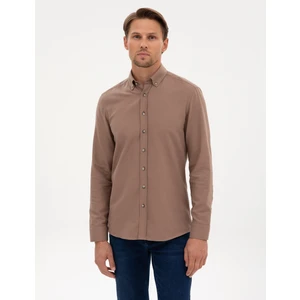 Pierre Cardin Erkek Vizon Slim Fit Uzun Kollu Gömlek 50316751-VR052