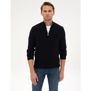 Pierre Cardin Erkek Lacivert Slim Fit Dik Yaka Fermuarlı Triko Kazak 50317397-VR033