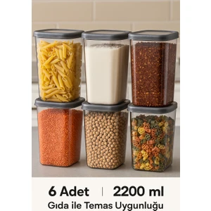 Erzak Saklama Kabı 6 Adet Dikdörtgen Saklama Kabı 2200ML
