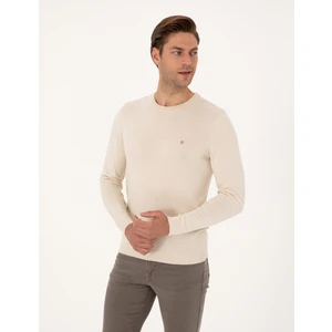 Pierre Cardin Erkek Bej Slim Fit Bisiklet Yaka Basic Triko Kazak 50314192-VR011