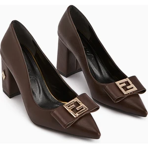 Melly Kahve Tokalı Kalın Topuklu Kadın Ayakkabı