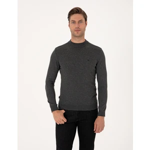 Pierre Cardin Erkek Antrasit Melanj  Slim Fit Çeyrek Yaka Basic Triko Kazak 50314188-VR081