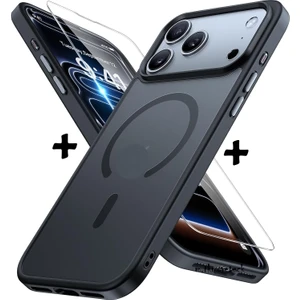 M.TK Moveteck Apple iPhone 17 Pro Max Kılıf Mat Magsafe Şarj Özellikli Hassas Butonlu Yumuşak Renkli Kenarlı + Ekran Koruyucu Cam Set 2in1