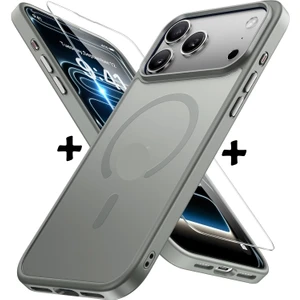 M.TK Moveteck Apple iPhone 17 Pro Max Kılıf Mat Magsafe Şarj Özellikli Hassas Butonlu Yumuşak Renkli Kenarlı + Ekran Koruyucu Cam Set 2in1