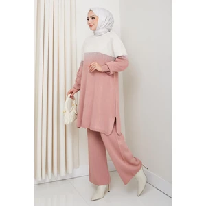 Iki Renk Simli Triko Tunik Pantolon Takım