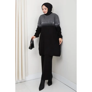 Iki Renk Simli Triko Tunik Pantolon Takım