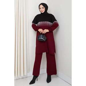 Iki Renk Simli Triko Tunik Pantolon Takım