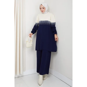 Iki Renk Simli Triko Tunik Pantolon Takım