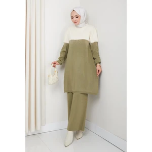 Iki Renk Simli Triko Tunik Pantolon Takım